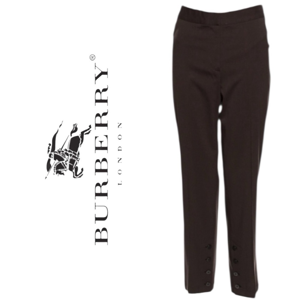 Burberry London Brown Straight Leg Tailored Trousers Wool Blend Buttoned Sz 6 - Picture 16 of 16